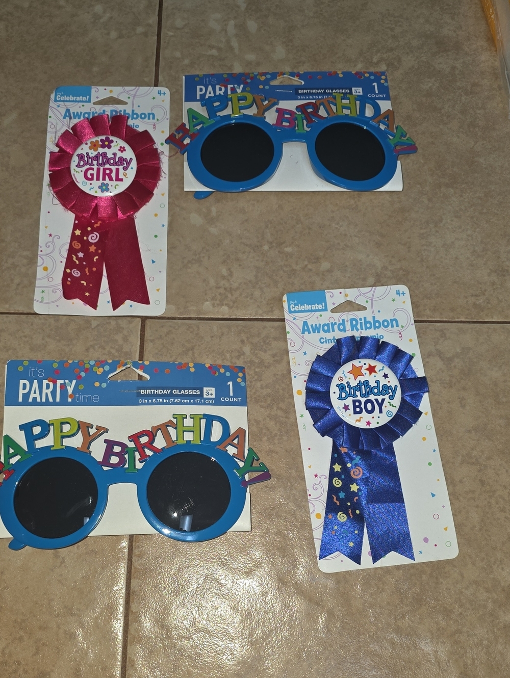 Birthday Party Ribbon and Blue 'Happy Birthday' Glasses Set